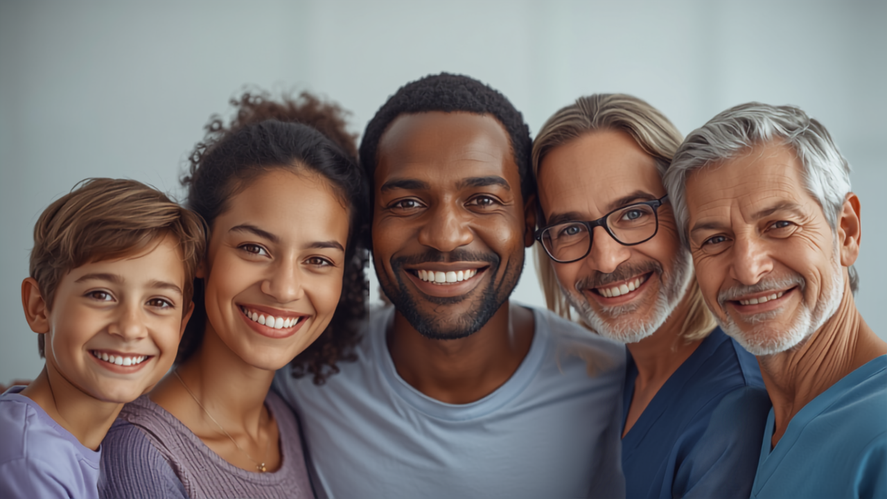 Patients et soignants souriants